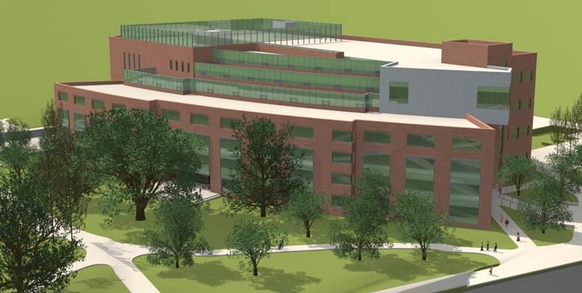 Drawing of exterior of Physics Research Building from the east
